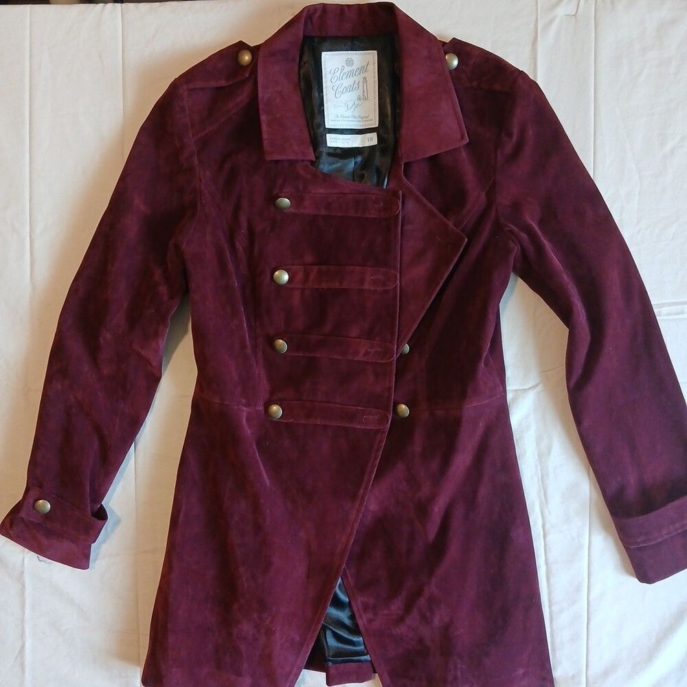 Element Eden Coats Sz 10 Bam Margera Burgundy Velvet Long Double Breasted Velvet